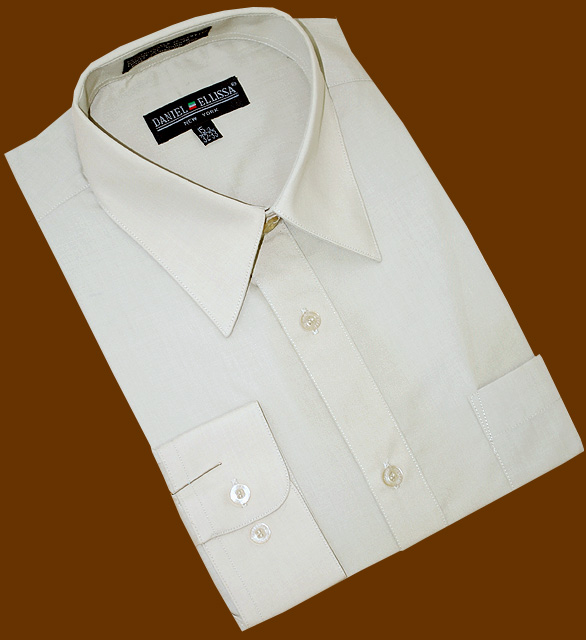 Daniel Ellissa Solid Beige Cotton Blend Dress Shirt With Convertible Cuffs DS3001